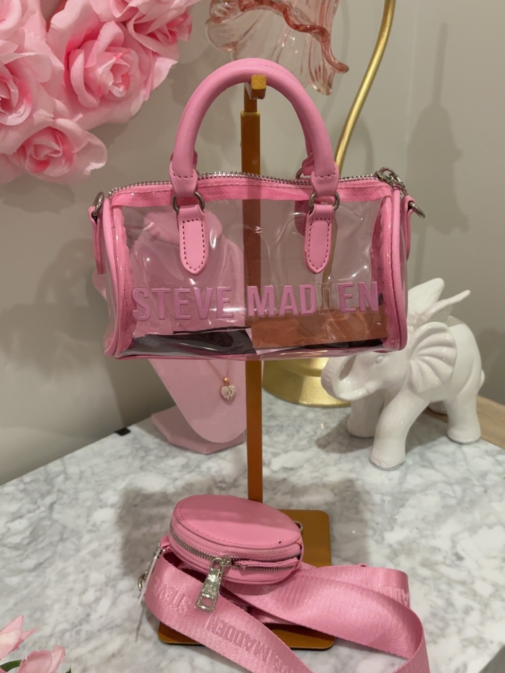 Steve Madden Pink Clear PVC Mini Satchel with Detachable Strap